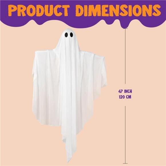 Chanana Halloween Hanging Light up Ghost with Spooky Purple  Halloween Hanging Light up Ghost with Spooky Purple LED Light, 47” White Ghosts
